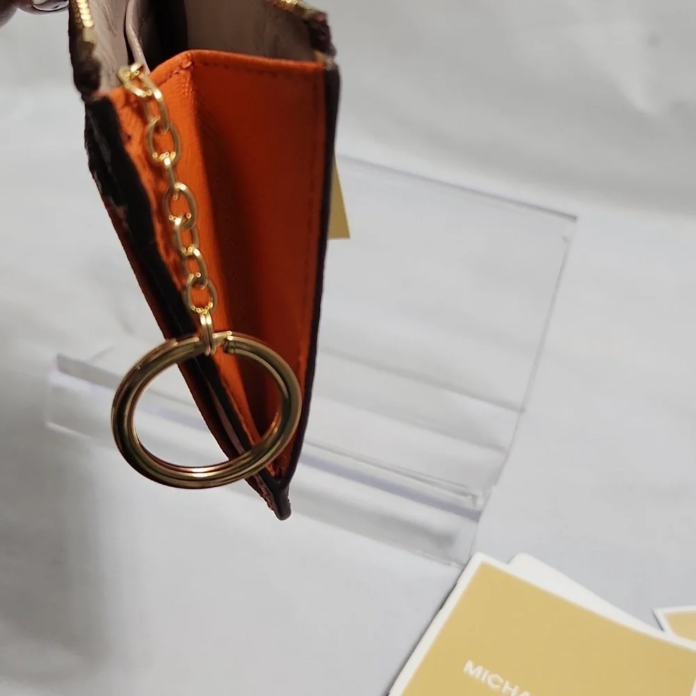 Michael Kors Jet Set Small Brown Tangerine Coinpouch w ID Holder Wallet
